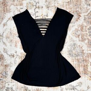 American Eagle Soft & Sexy Black Sleeveless Lattice V-Neck Top Size M